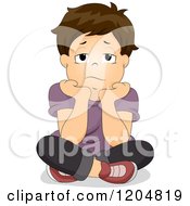 Poster, Art Print Of Bored Brunette White Boy Resting His Chin In His Hands