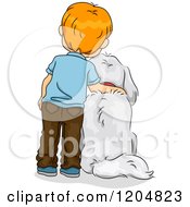 Poster, Art Print Of Rear View Of A Red Haired White Boy Standing By His Dog