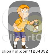 Cartoon Of A Red Haired White Boy Carring A Kerosene Lamp Royalty Free Vector Clipart