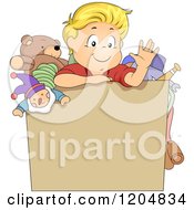 Poster, Art Print Of Waving Blond White Boy In A Box With Toys