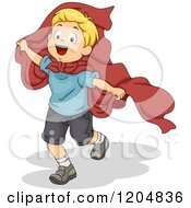 Poster, Art Print Of Happy Blond White Boy Playing Super Hero With A Cape