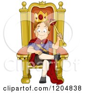 Cartoon Of A Happy White Boy Prince Sitting On A Throne Royalty Free Vector Clipart