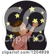 Poster, Art Print Of Happy Black Boy Sticking Glow In The Dark Stars On His Wall