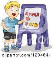 Poster, Art Print Of Happy Blond School Boy Doing A Word Lesson
