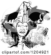 Clipart Of A Vintage Black And White Frowning Jester Royalty Free Vector Illustration