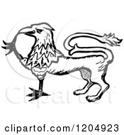 Clipart Of A Vintage Black And White Griffin Royalty Free Vector Illustration