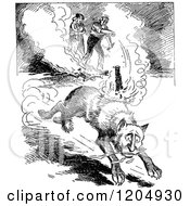 Clipart Of A Vintage Black And White Cat Being Bombed Royalty Free Vector Illustration