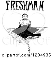 Clipart Of A Vintage Black And White Freshman Royalty Free Vector Illustration