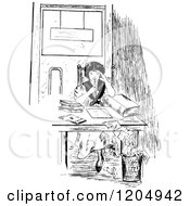 Clipart Of A Vintage Black And White Woman Studying Royalty Free Vector Illustration