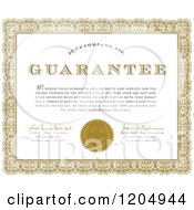 Poster, Art Print Of Golden Ornate Frame Around A Sample Text Quality Guarantee Certificate