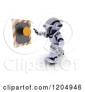 Clipart Of A 3d Robot Reaching To Push An Orange Button Royalty Free CGI Illustration