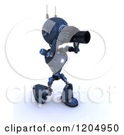 Poster, Art Print Of 3d Blue Android Robot Taking Pictures With A Dslr Camera
