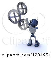 Poster, Art Print Of 3d Blue Android Robot Spinning Gear Cog Wheels