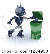 Poster, Art Print Of 3d Blue Android Robot Recycling An Aluminum Can