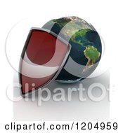 Poster, Art Print Of 3d Globe Featuring The Americas And A Red Security Shield On Shaded White