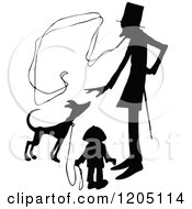 Poster, Art Print Of Vintage Black And White Silhouetted Smoking Man Boy And Dog