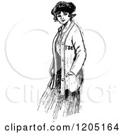 Clipart Of A Vintage Black And White College Girl Royalty Free Vector Illustration