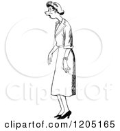Cartoon Of A Vintage Black And White Shocked Woman Royalty Free Vector Clipart