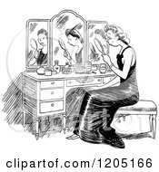 Poster, Art Print Of Vintage Black And White Sad Woman Looking At Her Reflection