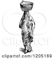 Poster, Art Print Of Vintage Black And White Ancient Egyptian Woman With A Basket On Her Head