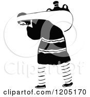 Clipart Of A Vintage Black And White Woman Carrying A Heavy Load Royalty Free Vector Illustration