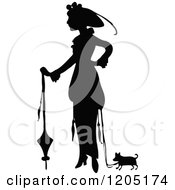 Poster, Art Print Of Vintage Black And White Silhouetted Lady And Dog