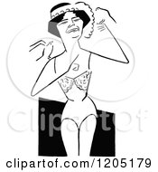 Cartoon Of A Vintage Black And White Dainty Marie Woman Royalty Free Vector Clipart