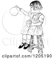 Clipart Of A Vintage Black And White Girl Making Bubbles Royalty Free Vector Illustration