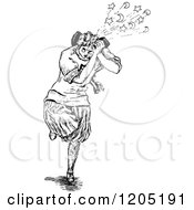 Clipart Of A Vintage Black And White Girl With A Bump On Her Head Royalty Free Vector Illustration
