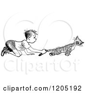 Poster, Art Print Of Vintage Black And White Boy Pulling A Cats Tail