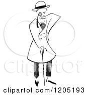 Cartoon Of A Vintage Black And White Person With A Cane Royalty Free Vector Clipart