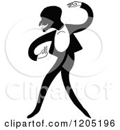 Cartoon Of A Vintage Black And White Man Dancing Royalty Free Vector Clipart