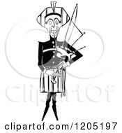 Cartoon Of A Vintage Black And White Man Playing Babpipes Royalty Free Vector Clipart