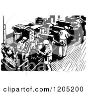 Clipart Of A Vintage Black And White Car Engine Assembly Line Royalty Free Vector Illustration