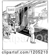 Poster, Art Print Of Vintage Black And White People Boarding A Train