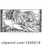 Cartoon Of Vintage Black And White Samson Carrying The Gates Of Gaza Royalty Free Vector Clipart