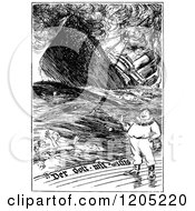 Cartoon Of A Vintage Black And White Man By A Sinking Ship Royalty Free Vector Clipart