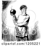 Clipart Of A Vintage Black And White Man Holding A Bomb Royalty Free Vector Illustration