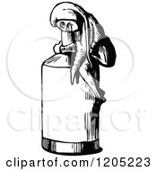 Clipart Of A Vintage Black And White Man Looking In A Bottle Royalty Free Vector Illustration by Prawny Vintage