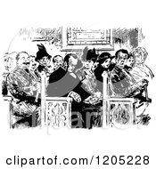 Clipart Of Vintage Black And White People In Church Royalty Free Vector Illustration
