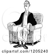 Cartoon Of A Vintage Black And White Man Sitting In An Arm Chair Royalty Free Vector Clipart by Prawny Vintage