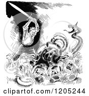 Poster, Art Print Of Vintage Black And White Dragon Slayer