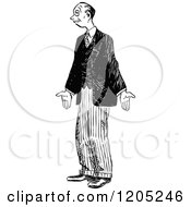 Cartoon Of A Vintage Black And White Shrugging Man Royalty Free Vector Clipart