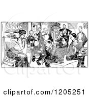 Clipart Of A Vintage Black And White Woman And Suitors Royalty Free Vector Illustration