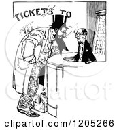 Clipart Of A Vintage Black And White Ticket Counter Royalty Free Vector Illustration