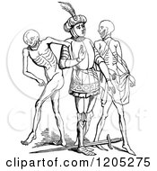 Clipart Of A Vintage Black And White Knight In The Dance Of Death Royalty Free Vector Illustration