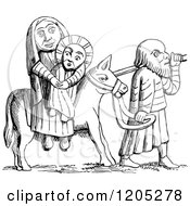 Clipart Of A Vintage Black And White Flight Into Egypt Royalty Free Vector Illustration