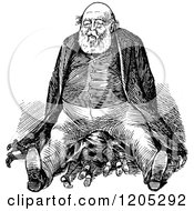 Clipart Of A Vintage Black And White Man Sitting On Others Royalty Free Vector Illustration