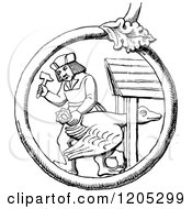 Clipart Of A Vintage Black And White Man Shoeing The Goose Royalty Free Vector Illustration
