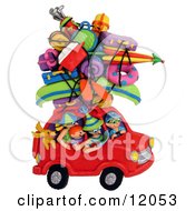 Clay Sculpture Clipart Family And Dog Crammed Into Their Car For A Road Trip Royalty Free 3d Illustration by Amy Vangsgard #COLLC12053-0022